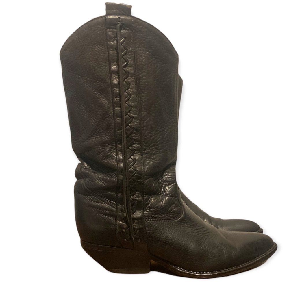 Vintage Zodiac Black Leather Western Cowboy Boys Womans Sz 8
